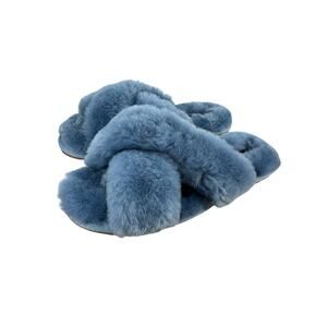 Lands' End Women's Blue Fluffy Slide House Slippers Size 8